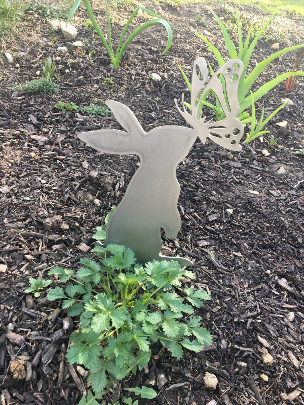 Rabbit with butterfly garden stakes