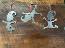 Load image into Gallery viewer, Elf Ornaments, Set of 3 metal ornaments
